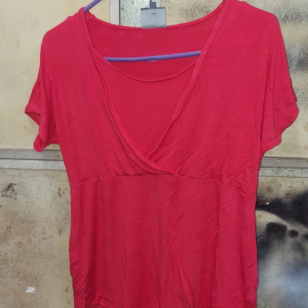 Motherhood Maternity Coral V-Neck Wrap Side Ruched Tee Jersey Knit T-Shirt Top